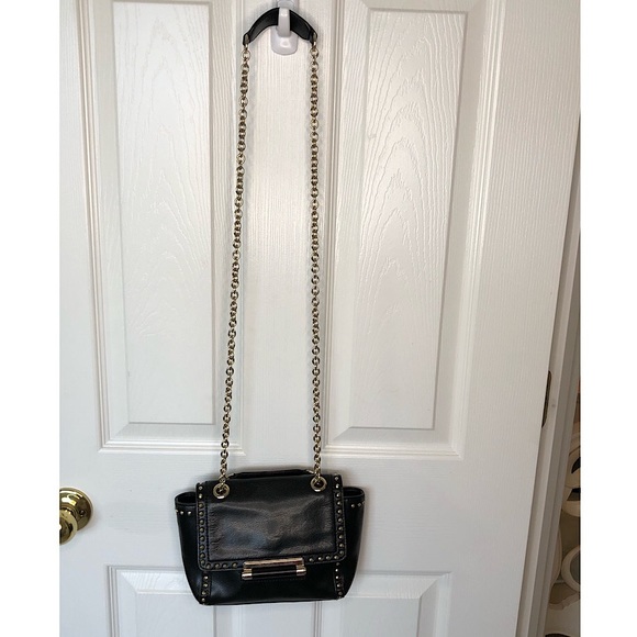 Dian Von Furstenberg Black Moto Leather Crossbody Purse Bag Nice Hardware Rivets - Picture 5 of 12